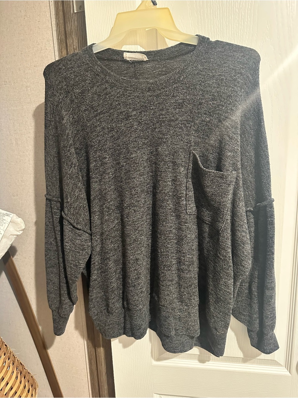 Zenana Outfitters Charcoal Gray Pocket Pullover Sweatshirt